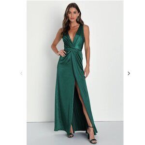 Perfect Refinement Emerald Satin Sleeveless Pleated Maxi Dress - Size XXL